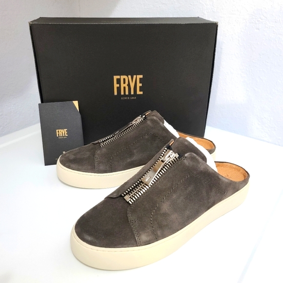 Frye Shoes - FRYE Lena Zip Up Mules Slip-On Sneakers in Grigio Gray Suede Color